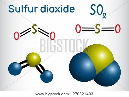 Sulfur Dioxide (sulphur Dioxide, So2) Molecule. Structural Chemical Formula And Molecule Model. Vect