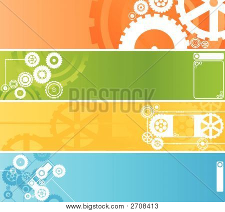 Set Of Technological And Industrial Clockwork Banners