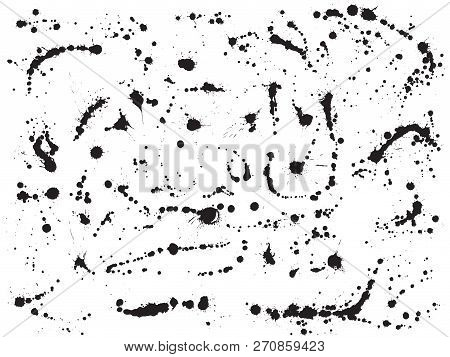 Ink Splatter Paint Drops Splashes Vector Set. Black Drip Spots Isolated On White Background. Ink Blo