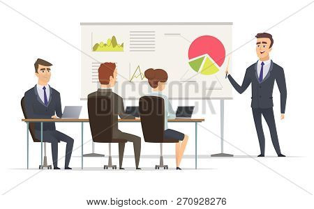 Business Lesson. Teacher Manager Learning On Lecture Office Presentation Concept Marketing Plan On W