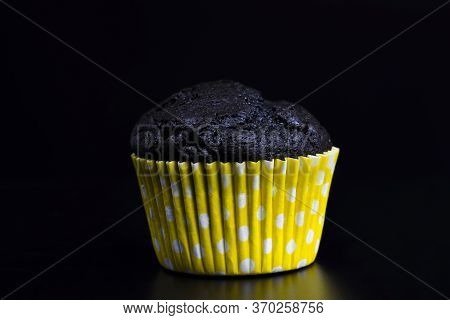 Unusual Black Cupcake Close-up, Food Details, Cupcake Black Because There Are Additives In The Flour