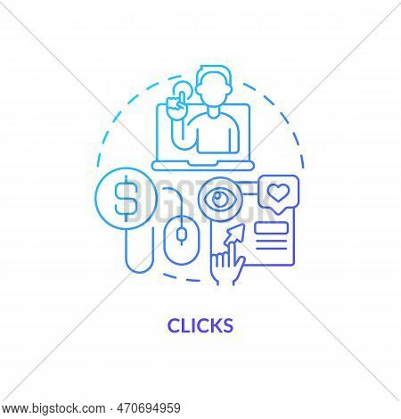 Clicks Blue Gradient Concept Icon. Tracking Activity On Page. Social Media Advertising Metric Abstra