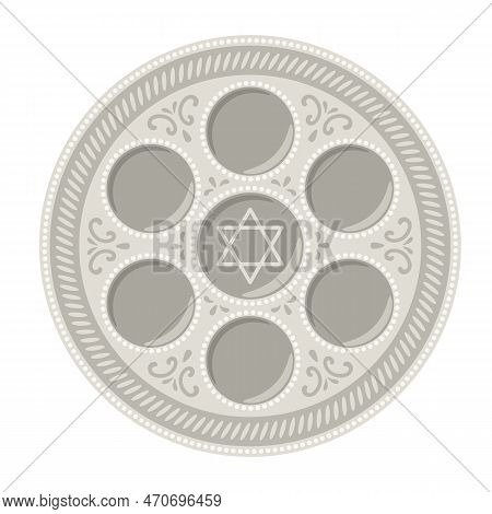 Happy Pesach Jewish Passover Plate Illustration. Holiday Background With Traditional Symbols.