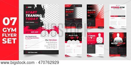 Set Of 7 Mega Collection Fitness Gym Flyer Design Template. Fitness Gym Flyer Bundle. Fitness Gym Fl