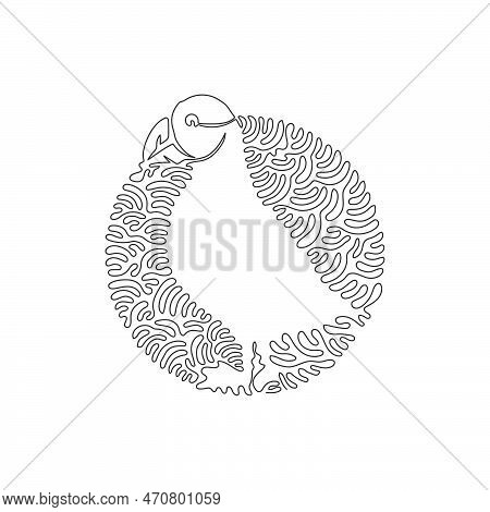 Continuous Curve Line Drawing Of Funny Puffin Abstract Art In Circle. Single Line Editable Stroke Ve