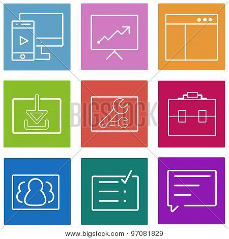 Business flat line icons set. Web and mobile interface design elements. Vector Illustration.