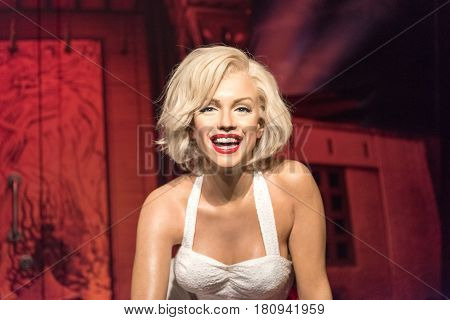 ISTANBUL, TURKEY - MARCH 16, 2017: Marilyn Monroe  wax figure at Madame Tussauds  museum in Istanbul. Norma Jean Morterson (Marilyn Monroe) was an American actress and model.