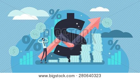 Inflation Vector Illustration. Flat Tiny Person Concept With Basic Economy Term. Money Value Recessi