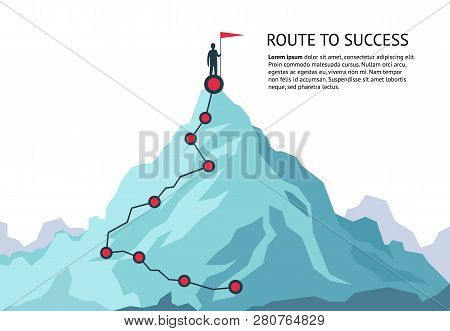 Mountain Journey Path. Route Challenge Infographic Career Top Goal Growth Plan Journey To Success. B