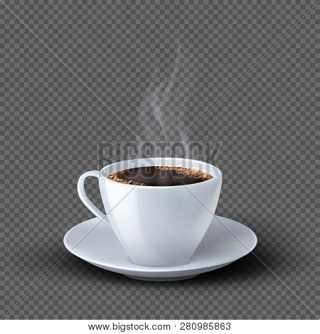 White Realistic Coffee Cup With Smoke Isolated On Transparent Background. Coffee Cup Beverage, Cafe 