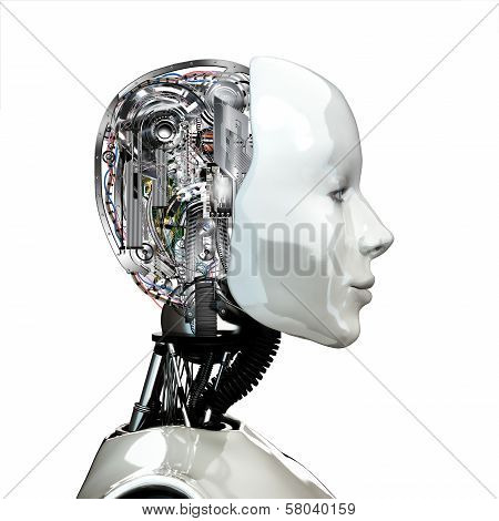 A robot woman head with internal technology