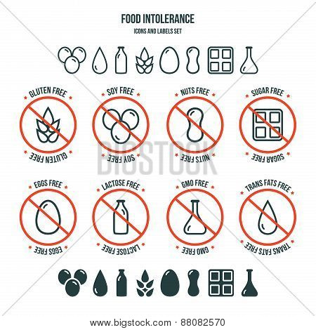 Food Intolerance Icons And Labels Set