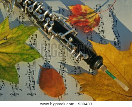 Hautbois et automne feuilles sur la Page musique