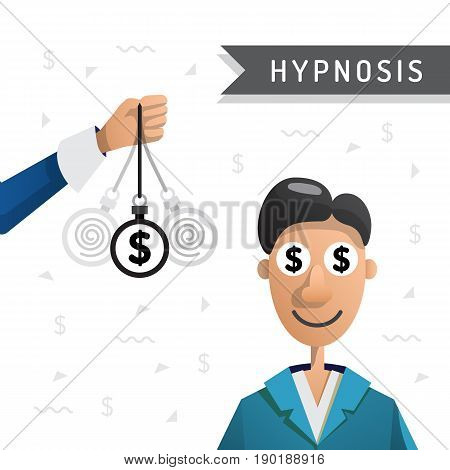 People enter into a state of hypnosis so that he earned more money. Hypnosis for money. Vector illustration isolated on white background