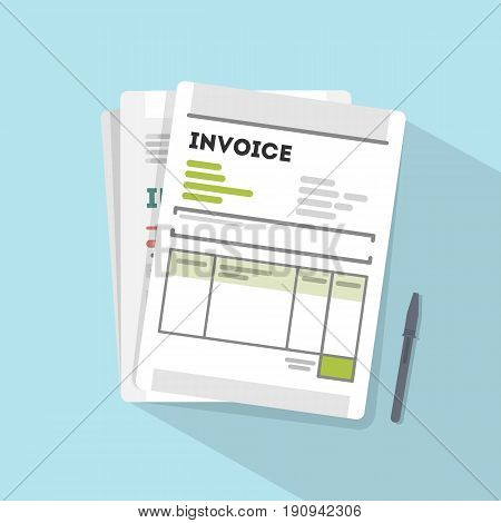 Invoice concept illustration. Invoice paper documents on the table.