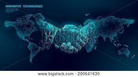 Global Handshake Business Agreement. Low Poly Polygonal Triangle Professional Work Planet Earth Part