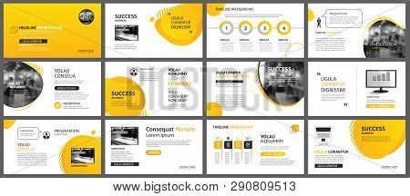 Presentation And Slide Layout Background. Design Yellow And Orange Gradient Geometric Template. Use 