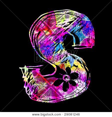 abstract luminescent letter S isolated on black background