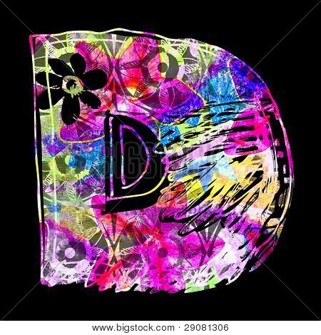 abstract luminescent letter D isolated on black background