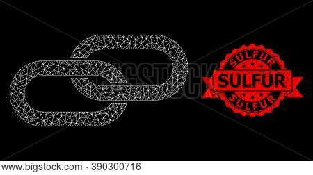 Mesh Net Chain On A Black Background, And Sulfur Rubber Ribbon Stamp Seal. Red Stamp Seal Contains S