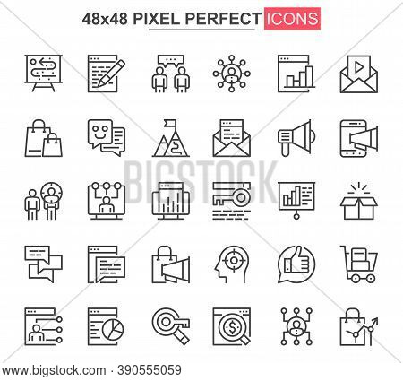 Digital Marketing Thin Line Icon Set. Marketing Research And Strategy Outline Pictograms For Web Or 