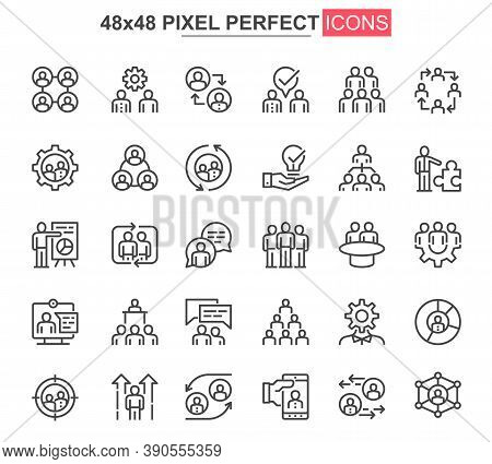 Teamwork Thin Line Icon Set. Business Team Collaboration Outline Pictograms For Website And Mobile A