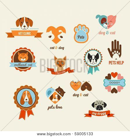 Pets vector icons - cats and dogs elements