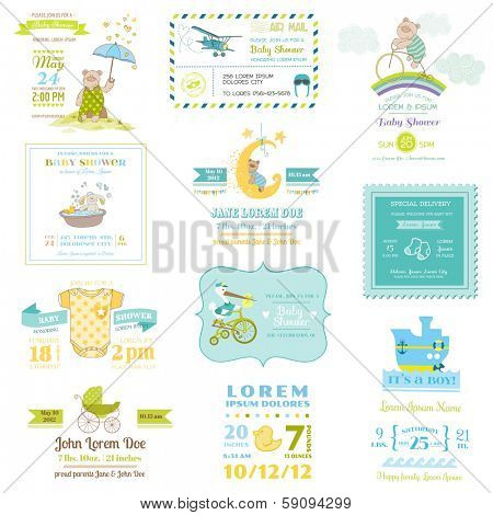 Set of Baby Shower and Arrival Cards - for design and scrapbook - in vector