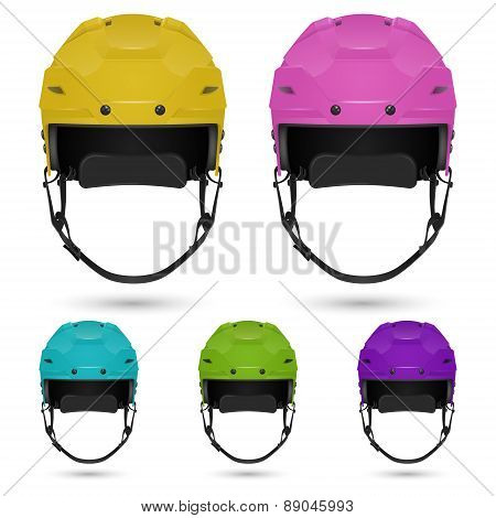 Ice hockey helmets set, isolated on white background.