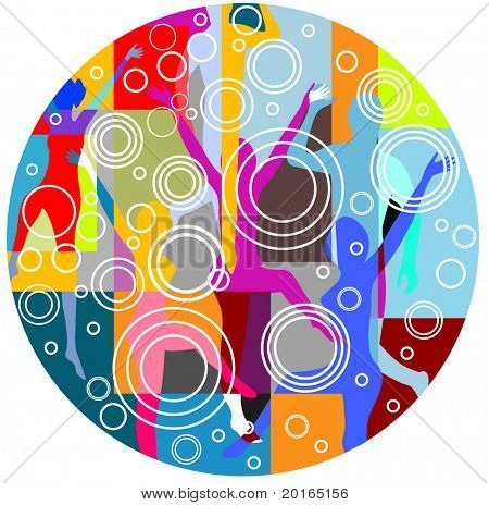 collage of people dancing with circles