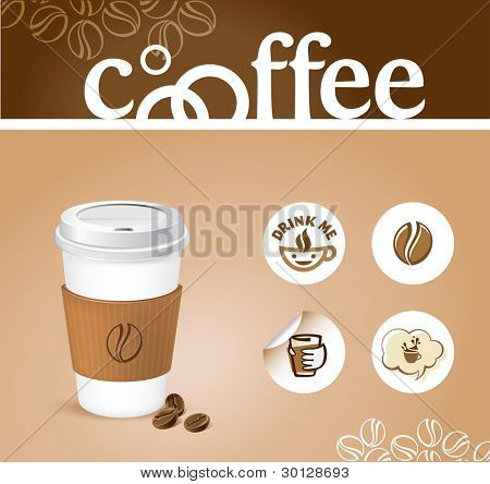 Fondo creativo de café - café con pegatinas