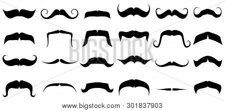 Moustache Silhouette. Vintage Mustache, Funny Fake Mustaches Mask And Retro Curly Moustaches Isolate