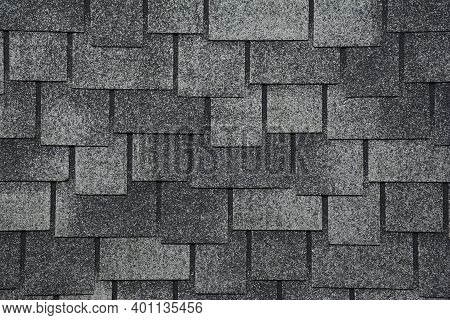 Asphalt Shingles Textured Background Photo. Grey Roof Shingles Background.