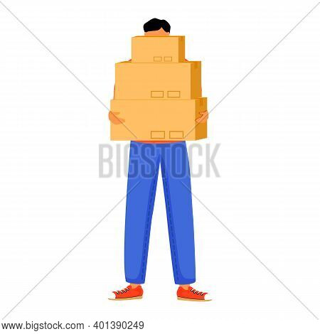 Man Receives Three Parcels Flat Color Vector Illustration. Getting Boxes At Post Office. Picking Up 