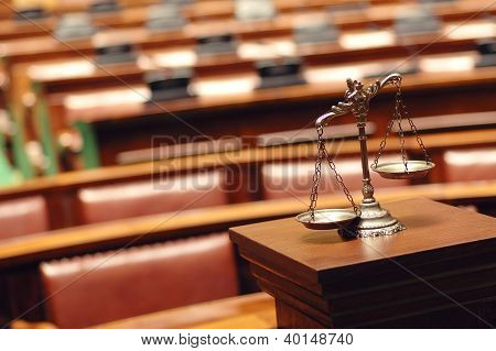 Decorative Scales Of Justice In The Courtroom