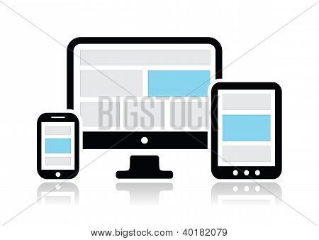 Reagoiva suunnittelu web-tietokoneen näyttö, smartphone, tabletti kuvakkeet Aseta
