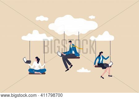 Cloud Computing, Remote Work On Company Cloud Infrastructure, Technology To Connect People Concept, 