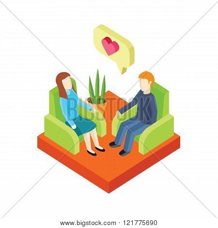 Couple Love in Armchair 3d Isometry