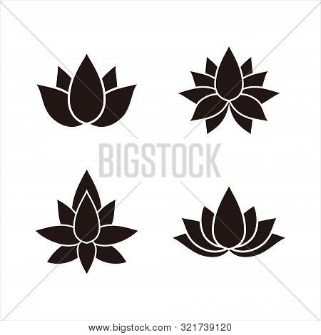 Set Of Lotus Flowers Icon Isolated On White Background. Lotus Flowers Icon Vector Simple Sign. Lotus