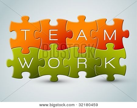 Vector puzzle teamwork illustration - orange and green