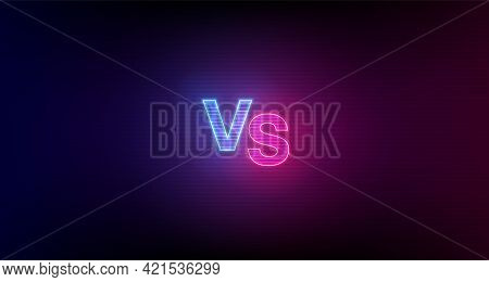 Blue Red Hologram Vs Glowing Monogram On Dark Background. Versus Screen Design. Banner Template For 