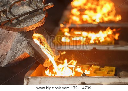 Pouring Molten Metal To Casting Mold