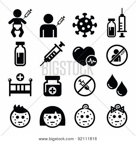 Childhood vaccinations, chicken pox icon set