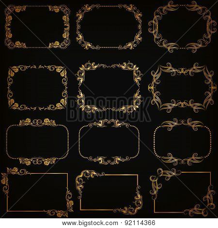 Vector set of gold decorative borders, frame