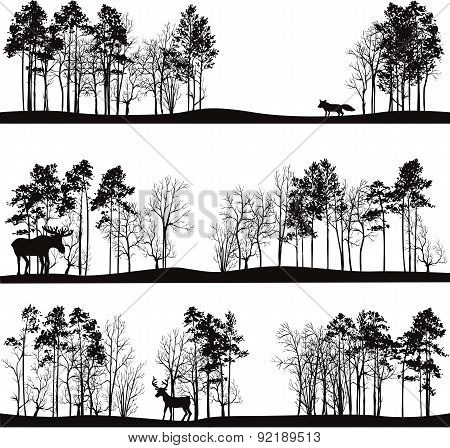 set of different landscapes with trees and animals