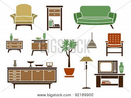 Flat interior and furniture icons