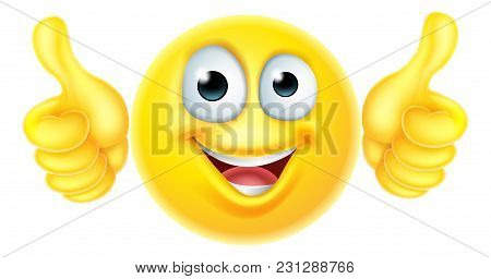 A Cartoon Emoji Emoticon Icon Character Looking Very Happy With His Thumbs Up, He Likes It