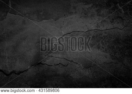 Art Black Concrete Stone Texture For Background In Black. Abstract Color Dry Scratched Surface Wall