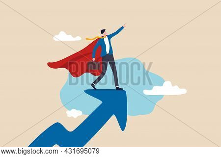 Success Leader, Business Professional With Super Power, Company Hero Who Succeed In Work And Achieve