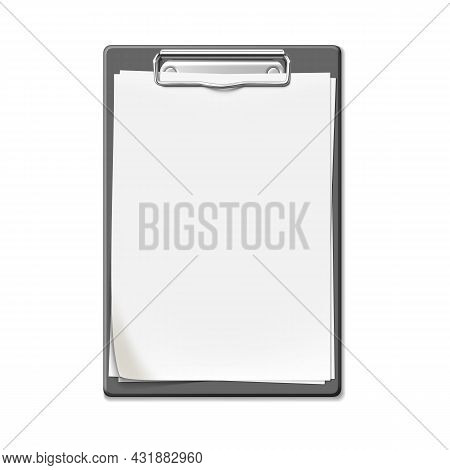 Clip Board With Blank List Sheet Attached Vector. Plastic Clip Board With Paper, Checklist For Writi